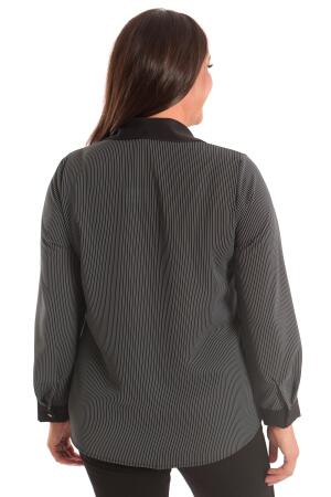 Angelino Büyük Beden Siyah Çizgili Cepli Gömlek - 6
