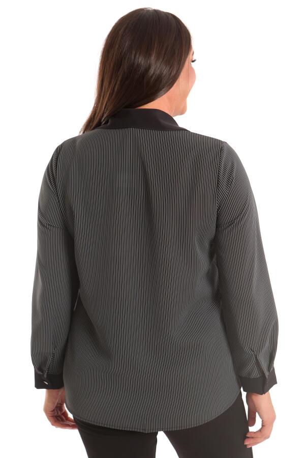 Angelino Büyük Beden Siyah Çizgili Cepli Gömlek - 6