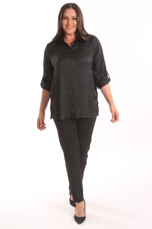 Angelino Büyük Beden Siyah Kraşlı Saten Gömlek - Angelino Moda (1)