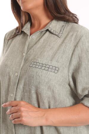 Angelino Büyük Beden Taş Baskılı Haki Gömlek - 4
