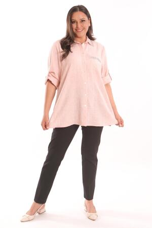 Angelino Büyük Beden Taş Baskılı Pudra Gömlek - Angelino Moda (1)
