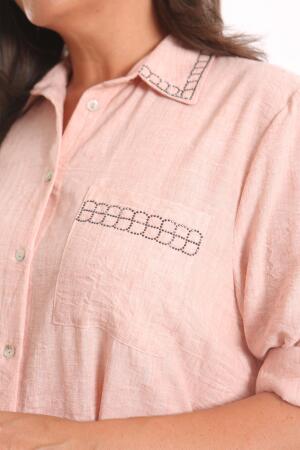 Angelino Büyük Beden Taş Baskılı Pudra Gömlek - 4