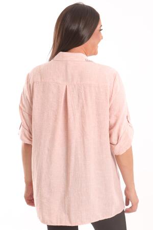 Angelino Büyük Beden Taş Baskılı Pudra Gömlek - 5