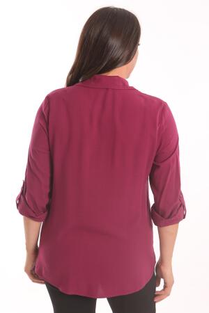 Angelino Büyük Beden Vişne Taş Baskılı Dokuma Gömlek - 5