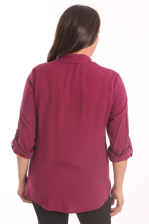 Angelino Büyük Beden Vişne Taş Baskılı Dokuma Gömlek - 5