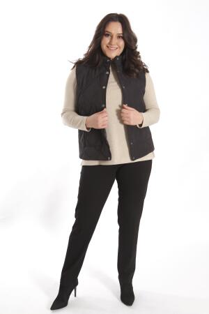 Büyük Çıt Çıt Düğmeli Kapitone Siyah Yelek - Angelino Moda (1)