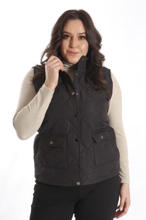 Büyük Çıt Çıt Düğmeli Kapitone Siyah Yelek - 7