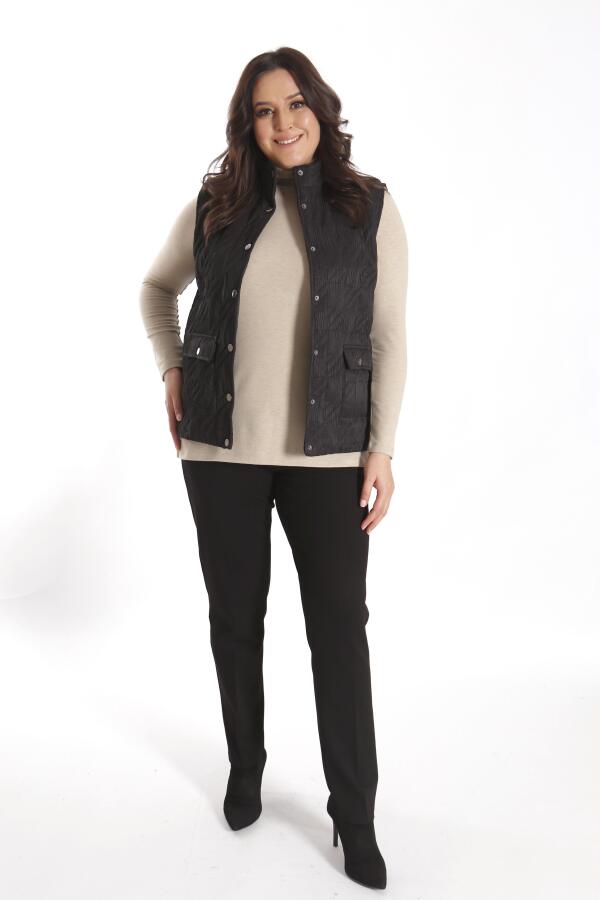 Angelino Büyük Çıt Çıt Düğmeli Kapitone Siyah Yelek - 5