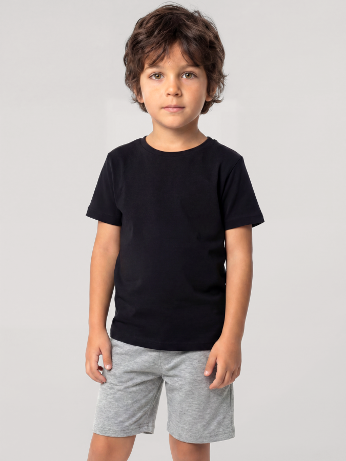 Angelino Erkek Çocuk Siyah Basic Kısa Kollu Şortlu Pijama Takımı - 1