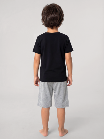 Angelino Erkek Çocuk Siyah Basic Kısa Kollu Şortlu Pijama Takımı - 2
