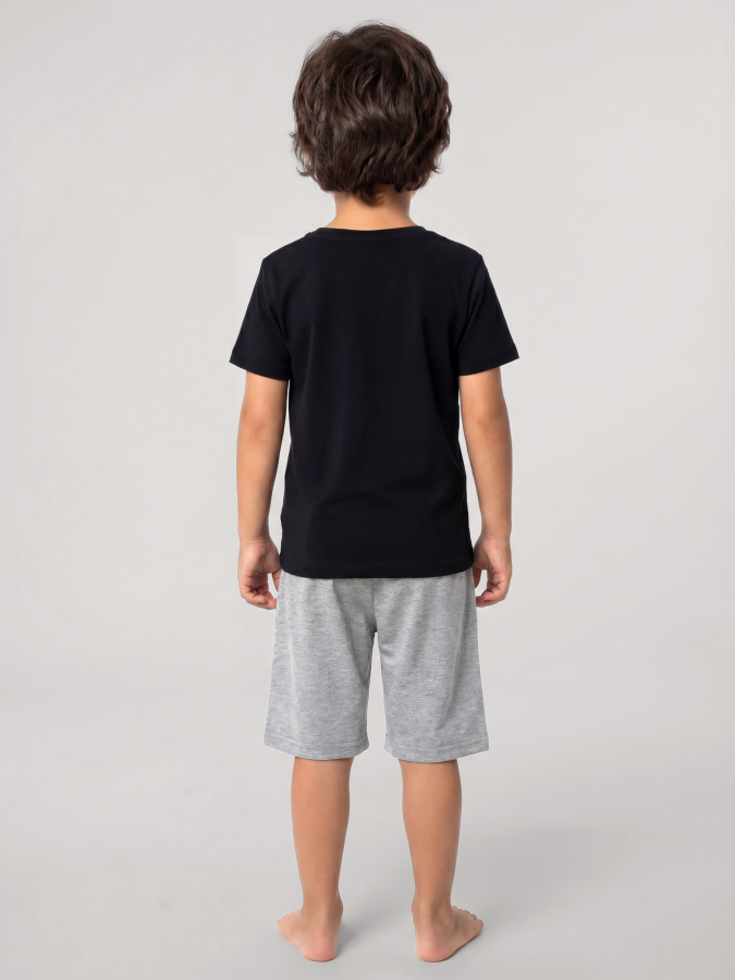 Angelino Erkek Çocuk Siyah Basic Kısa Kollu Şortlu Pijama Takımı - 2