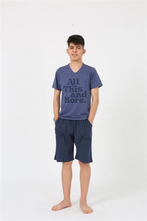Angelino Erkek Genç Garson Boy Kısa Kol Lacivert Penye Şortlu Pijama Takımı 20377 - 2