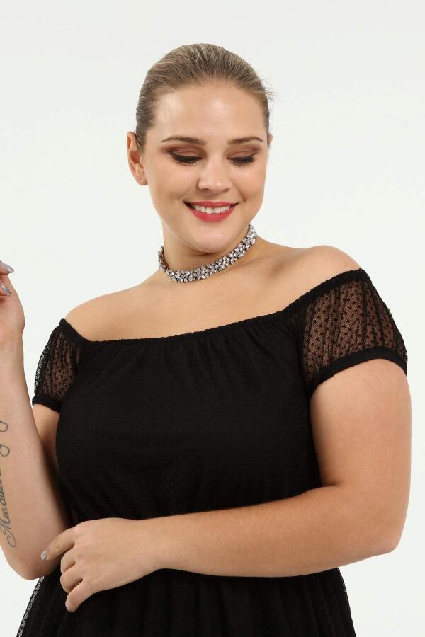 Angelino Genç Büyük Beden Puantiye Tüllü Kayık Yaka Abiye Elbise KL8029 - 2