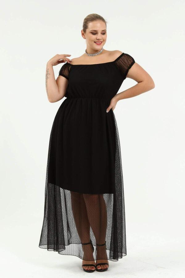 Angelino Genç Büyük Beden Puantiye Tüllü Kayık Yaka Abiye Elbise KL8029 - 4