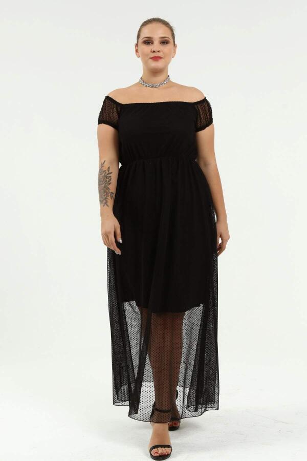 Angelino Genç Büyük Beden Puantiye Tüllü Kayık Yaka Abiye Elbise KL8029 - 1