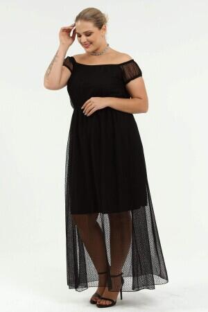 Angelino Genç Büyük Beden Puantiye Tüllü Kayık Yaka Abiye Elbise KL8029 - 6