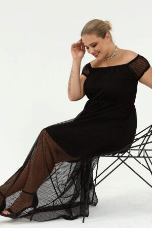 Angelino Genç Büyük Beden Puantiye Tüllü Kayık Yaka Abiye Elbise KL8029 - 9