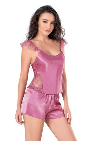 Angelino Gül Kurusu Saten Babydoll Şort Takımı - 2