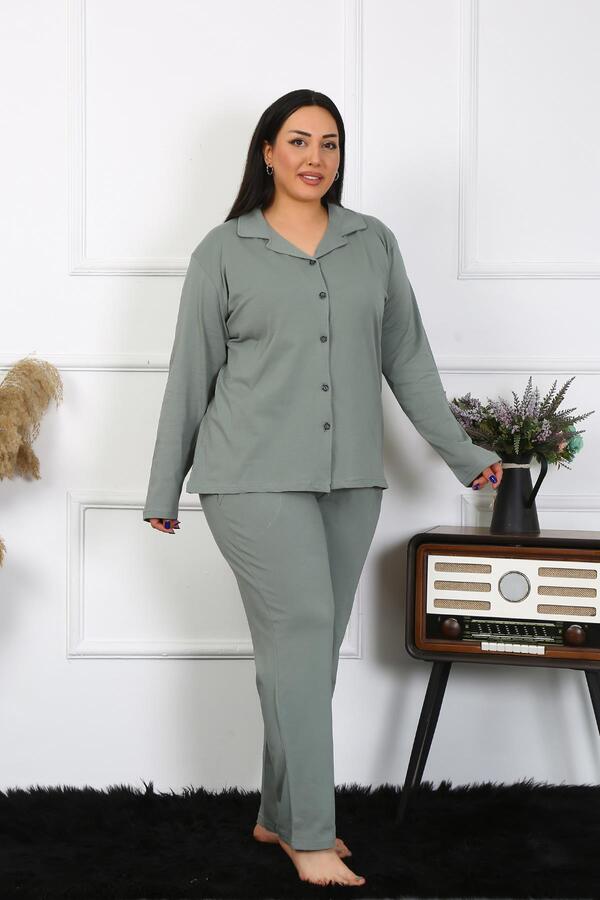 Angelino Underwear Women's Large Size Cotton Pocket Buttoned Khaki Pajama Set 202401 - 1