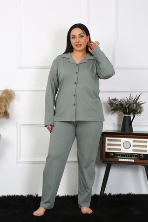 Angelino Underwear Women's Large Size Cotton Pocket Buttoned Khaki Pajama Set 202401 - 2