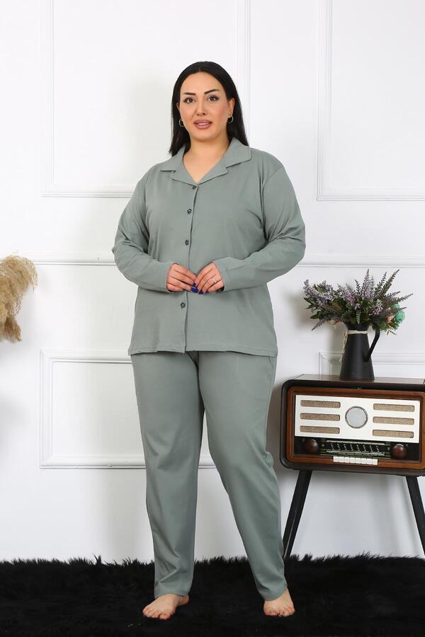 Angelino Underwear Women's Large Size Cotton Pocket Buttoned Khaki Pajama Set 202401 - 4