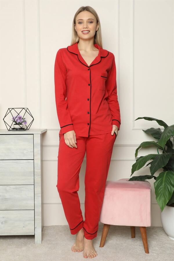 Angelino Underwear Women's 100% Cotton Combed Cotton Front Buttoned Long Sleeve Pajama Set 2714 - 5