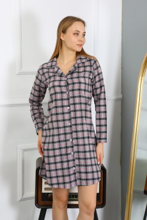 Angelino Underwear Women's Combed Cotton Long Sleeve Buttoned Black Tunic Nightgown 13102 - 1