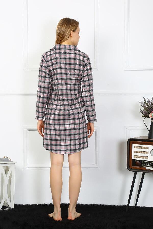 Angelino Underwear Women's Combed Cotton Long Sleeve Buttoned Black Tunic Nightgown 13102 - 3