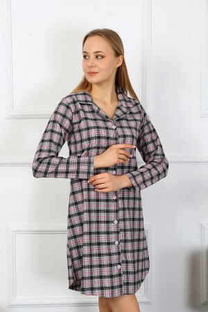 Angelino Underwear Women's Combed Cotton Long Sleeve Buttoned Black Tunic Nightgown 13102 - 6