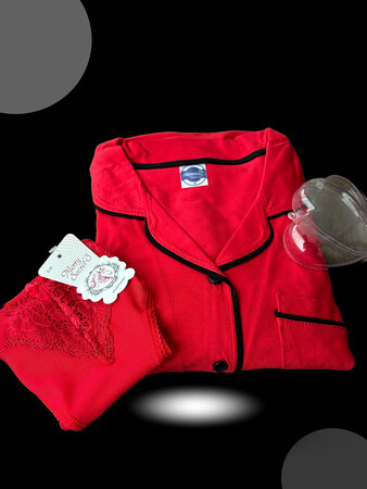 Angelino İç Giyim Kadın Yılbaşı 2'li Özel Kalp Kutulu Slip - Pijama Hediye Seti 20244 - 1