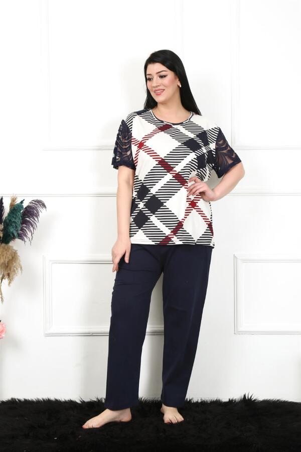Angelino Kadın 5XL-6XL-7XL-8XL Büyük Beden Kısa Kol Pijama Takım 75003 - 3