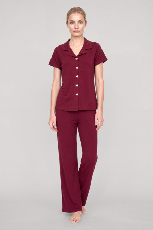 Angelino Kadın Bordo Klasik Gömlek Yaka Pijama Takımı - 3