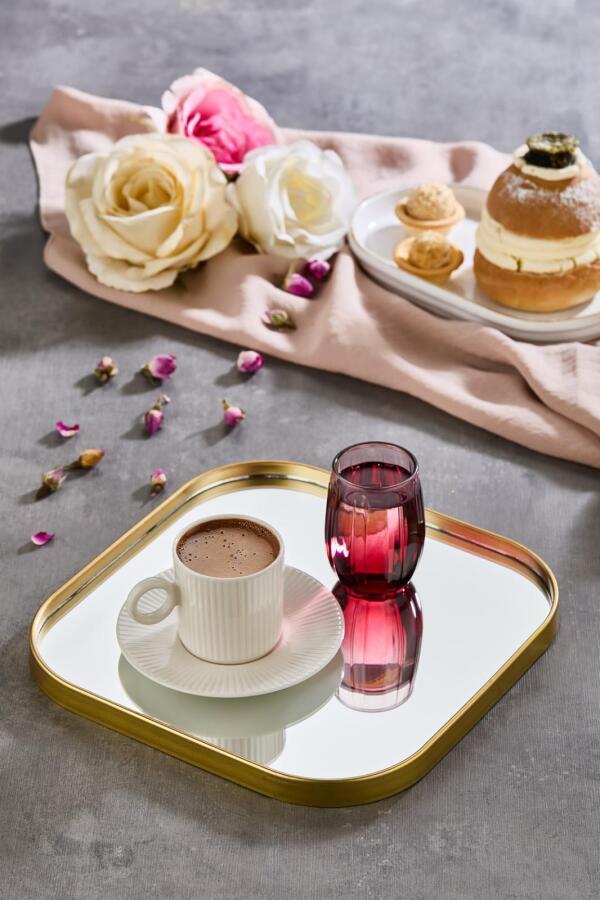 Kare Aynalı Gold 24x24 İkramlık Kahve ve Çay Sunum Tepsisi (Çok Amaçlı) - 1