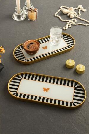 Kelebek Desen Detaylı Cam Sunum Tepsisi Gold 2 Adet 12x30 cm - Angelino Moda (1)