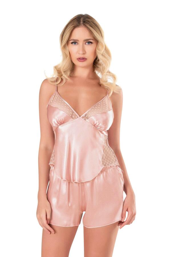 Angelino Koyu Pudra Saten Babydoll Şort Takımı - 1
