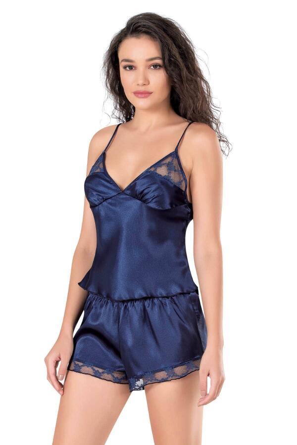 Angelino Lacivert Saten Babydoll Şort Takımı - 2