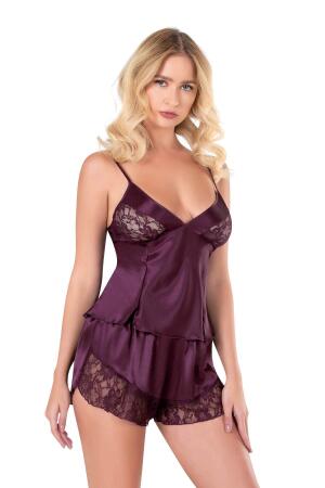 Angelino Mürdüm Saten Babydoll Şort Takımı - 1