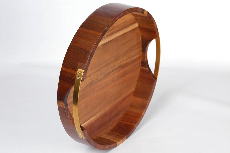 Natura Akasya Yuvarlak Gold Tutmalı Tepsi - 5