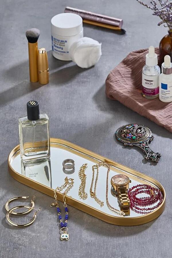 Oval Aynalı Gold 12x30 İkramlık Kahve ve Çay Sunum Tepsisi (Çok Amaçlı) - 2