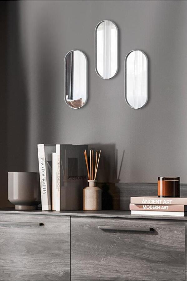 Oval Aynalı Gümüş 3'lü 12x30 İkramlık Kahve ve Çay Sunum Tepsisi (Çok Amaçlı) - 2