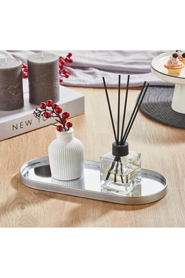 Oval Aynalı Gümüş 3'lü 12x30 İkramlık Kahve ve Çay Sunum Tepsisi (Çok Amaçlı) - 3