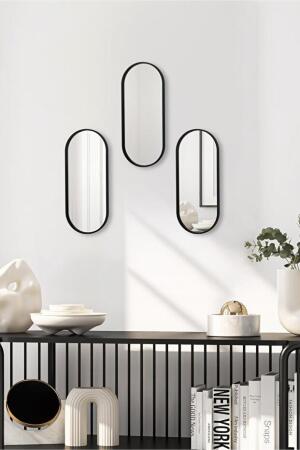 Oval Aynalı Siyah 3'lü 12x30 İkramlık Kahve ve Çay Sunum Tepsisi (Çok Amaçlı) - 2