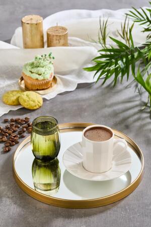 Yuvarlak Aynalı Gold 24x24 İkramlık Kahve ve Çay Sunum Tepsisi (Çok Amaçlı) - Angelino Moda