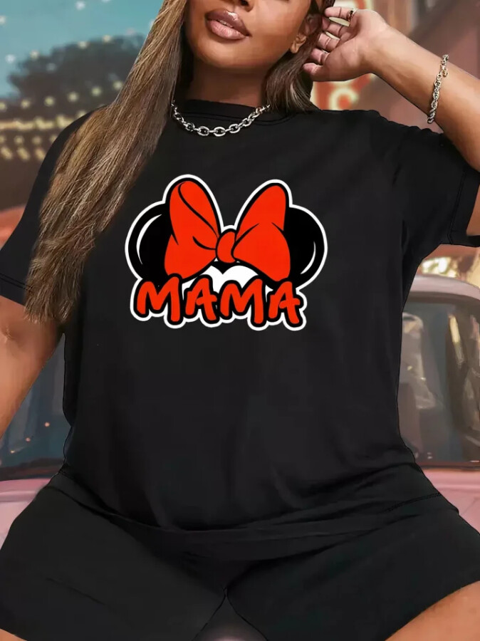 Anneler Günü Baskılı T-shirt - Siyah - ANGELINO BuyukBedeniz