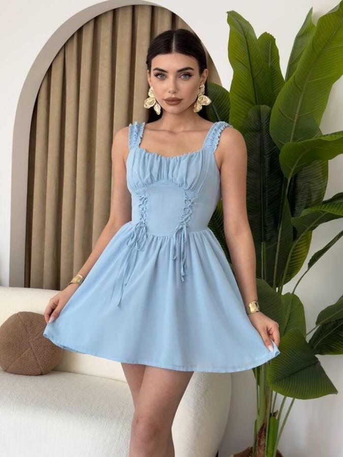 Aria Büzgü Askılı Elbise - 1