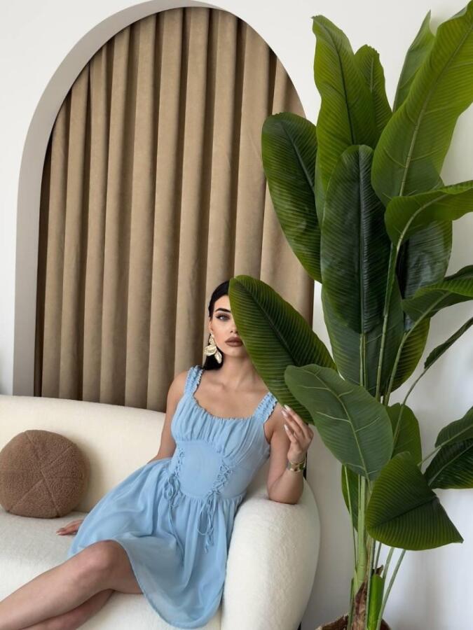 Aria Büzgü Askılı Elbise - 3