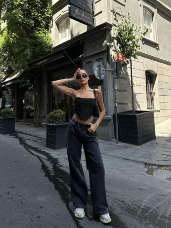Arkadan Yırtmaçlı Jeans Kot Palazzo Pantolon - Siyah - 2