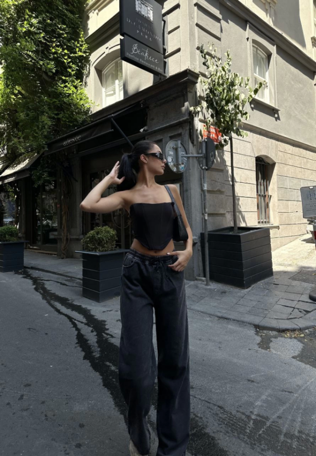 Arkadan Yırtmaçlı Jeans Kot Palazzo Pantolon - Siyah - 3