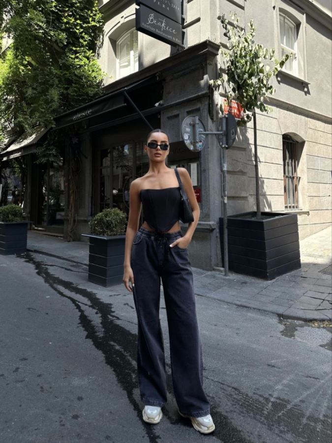 Arkadan Yırtmaçlı Jeans Kot Palazzo Pantolon - Siyah - 4