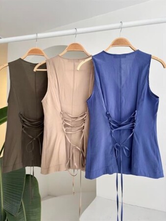 Arkası Bağcıklı Yelek Plazza Pantolon Modal Takım 10202-08 - 10